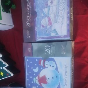 2 Boxes Holiday Time Snowman Christmas Cards Set - Blue and Purple